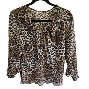 Tribal Leopard Print Ruffle Blouse Glam Feminine M